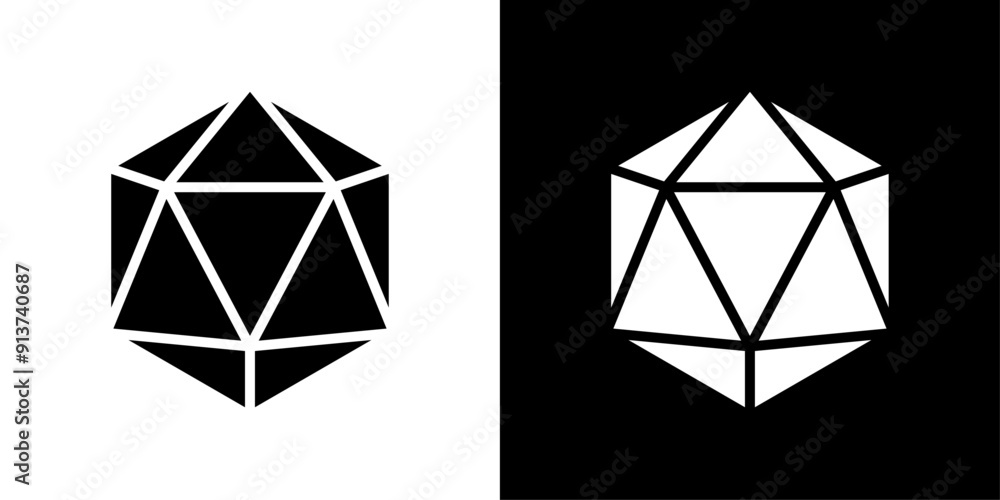 Poster dice d20 icon flat vector set outline