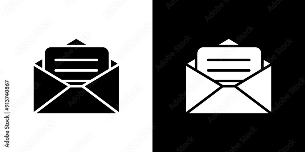 Poster envelope open icon flat vector set outline
