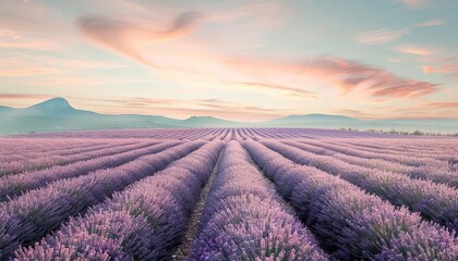 A serene view of the lavender fields, Provence, France, beautiful floral landscape, framed by classic white borders, isolated on white background