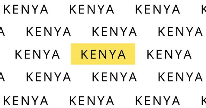 Kenya Country text typing word, Marker Highlight Yellow Pen in Bold Words , white background, Design Animation text size increases, Digital Screen, 4K Resolution video