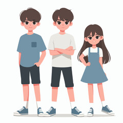 Smiling school children boys and girls with backpacks and books set isolated vector illustration