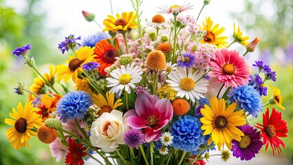 Vibrant bouquet of wildflowers with the ability to be cut out from the background, wildflowers, bouquet, vibrant, colorful