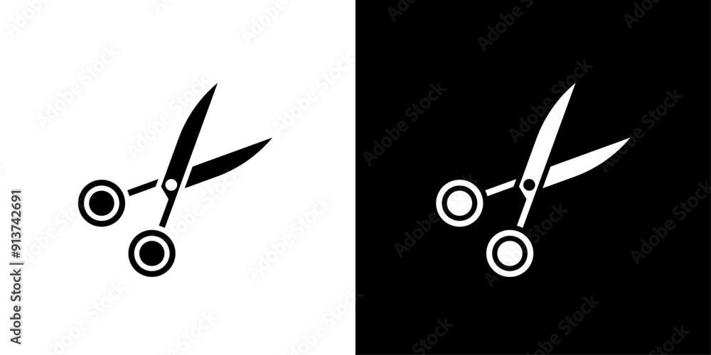Poster scissors icon flat vector set outline