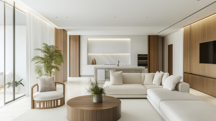 Elegant modern living room with a bright