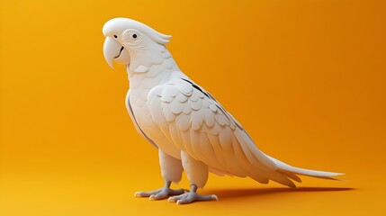 Fototapeta premium Striking White Macaw Parrot Perched on an Orange Background