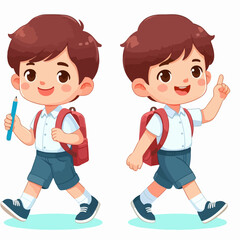 Fototapeta premium Smiling school children boys and girls with backpacks and books set isolated vector illustration