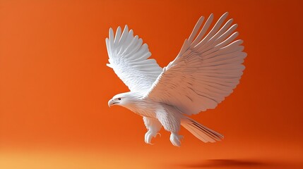 Fototapeta premium Majestic White Eagle Soaring Gracefully Against Vibrant Orange Background