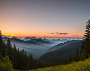 Serene Mountain Landscape at Sunrise