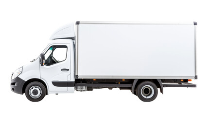 White cargo van on transparent background.

