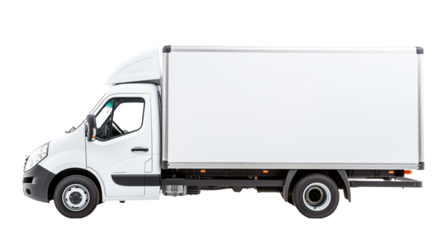 White cargo van on transparent background.
