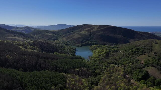 Ibardin lake at the Pyrenees in Azkaine, Basque Country,.