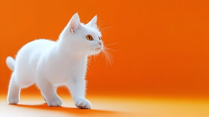 Striking White Bengal Cat Portrait on Vibrant Orange Background