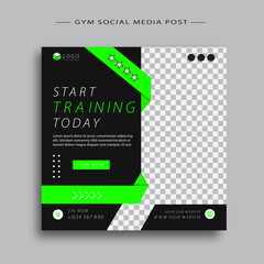 Gym, fitness, and sports social media post template design set. Usable for social media, banner, and website.	
