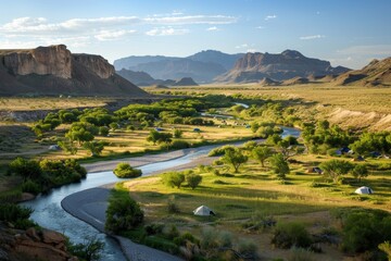 Fototapeta premium Desert valleys featuring serene campsites