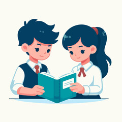 Smiling school children boys and girls with backpacks and books set isolated vector illustration