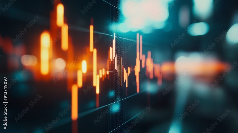 Poster abstract financial market graph indicating stock market trends and data analysis with illuminated li