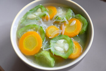 Vegetable soup made from vermicelli, carrot, and green luffa or oyong or gambas.