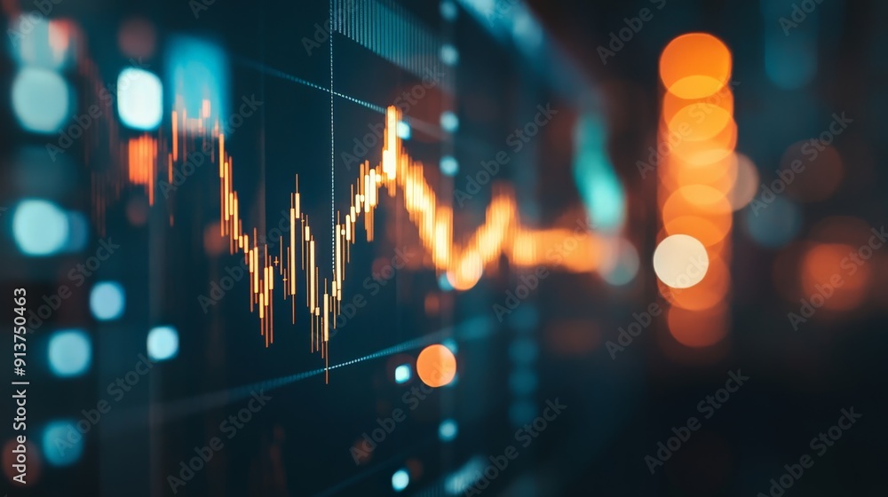 Poster close-up of a financial chart on a computer screen showcasing stock market data and trends with vibr