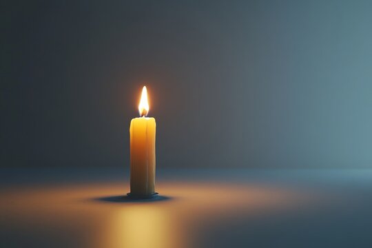 A minimalist image of a single candle burning on a plain background. High-resolution, detailed textures, crisp focus