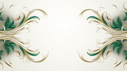 Fototapeta premium white background with gold and green floral ornaments