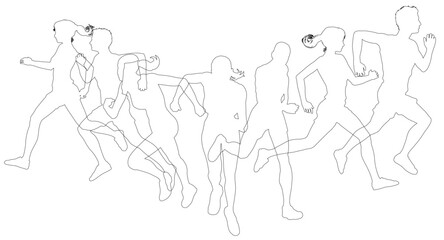 A set of silhouette runners running or jogging. Active sports people healthy players fitness silhouettes concept.