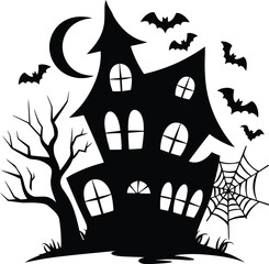 Halloween haunted house with bats silhouette