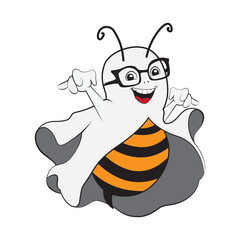 Obraz premium Boo bee, funny honeybee cartoon. Vector illustration for female tshirt print on demand merch