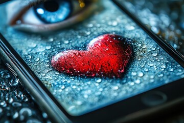 Close-up of Smartphone Screen with Heart and Eye