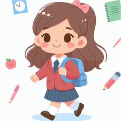 Smiling school children boys and girls with backpacks and books set isolated vector illustration