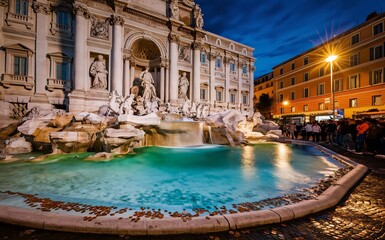 Naklejka premium Tossing a coin in Trevi Fountain. italy