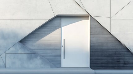 White Door in Geometric Concrete Wall