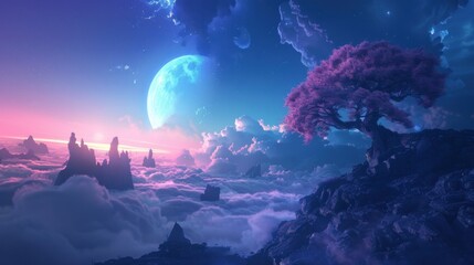 Dreamy Landscape with a Lonely Tree