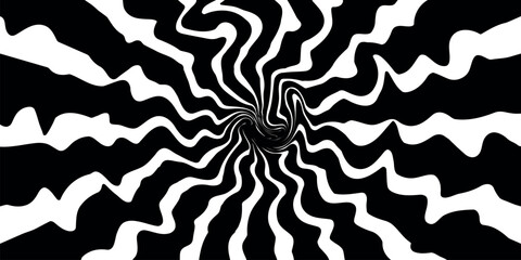 Starburst design. Sunburst texture. Abstract background with black line rays. Retro groovy  banner. Isolated Vector illustration.