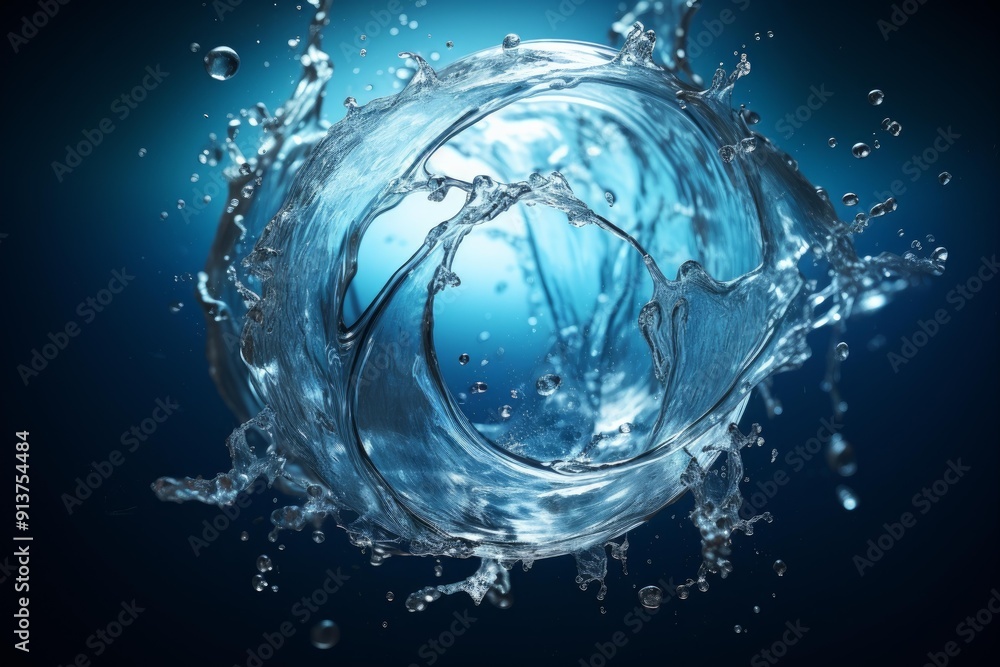 Poster high-speed capture of a dynamic water splash forming a perfect loop against a dark blue backdrop