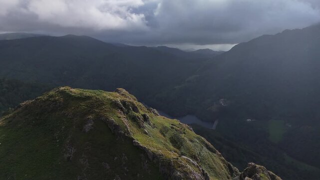 Aerial shot of Kopakarri peak at Aiako Harria Natural Park at the Basque Country.