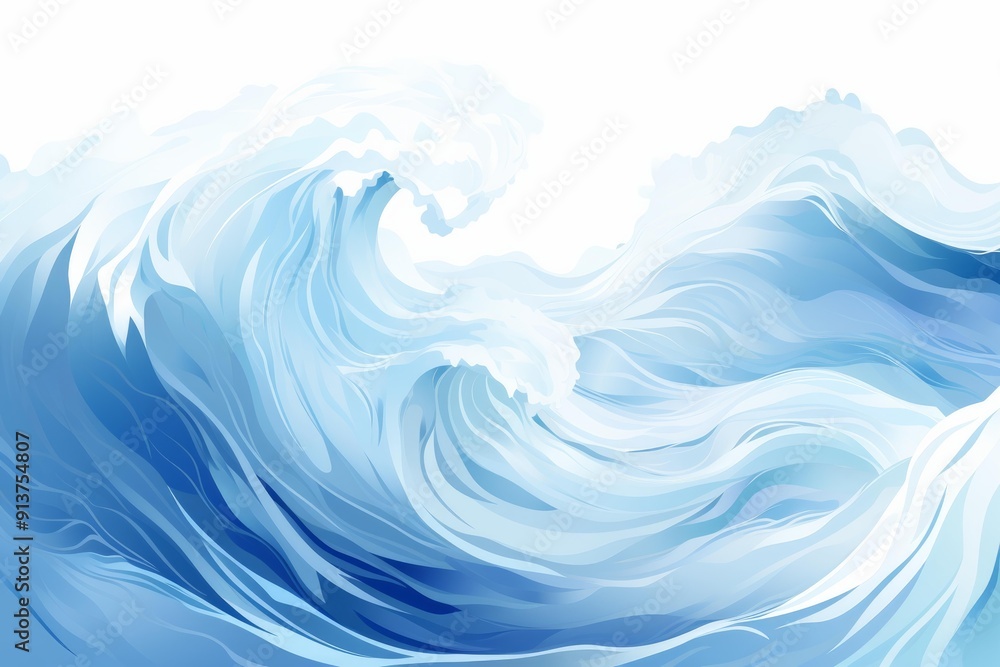 Poster dynamic and flowing abstract image depicting ocean waves in shades of blue