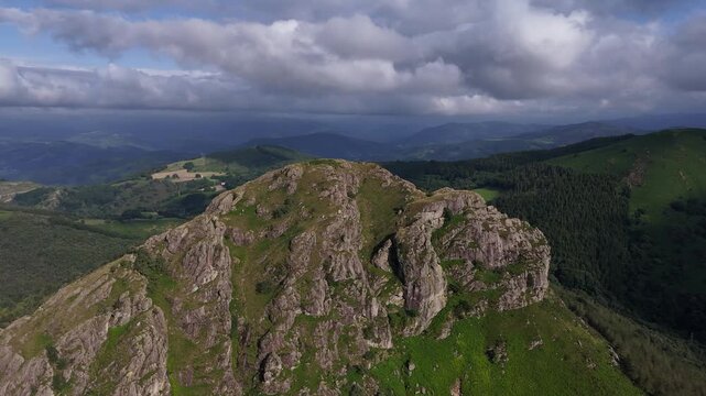 Aerial shot of Kopakarri peak at Aiako Harria Natural Park at the Basque Country.