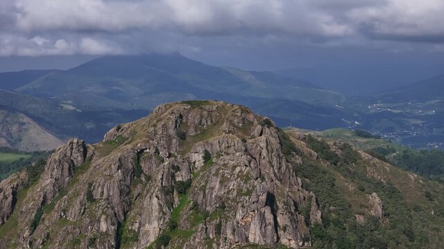 Aerial shot of Kopakarri peak at Aiako Harria Natural Park at the Basque Country.