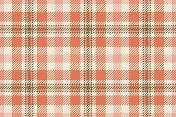 Twill tartan check background, genuine fabric textile plaid. Realistic pattern texture vector seamless in red and light colors.