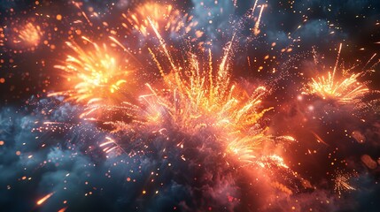 Fototapeta premium Fourth of July Fireworks: Explosive fireworks display lighting up the sky for Independence Day.