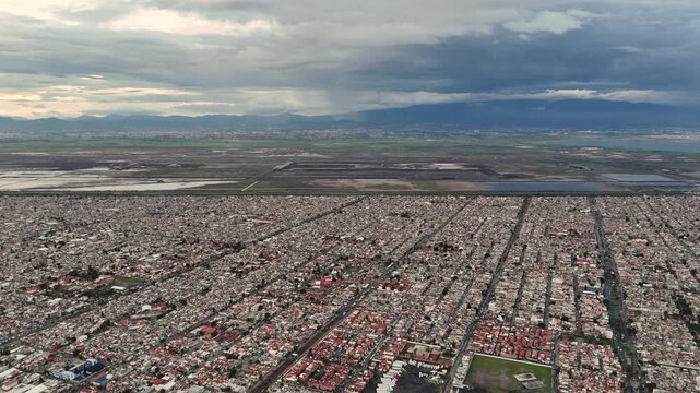 Texcoco Ecological Park as seen from Ecatepec, aerial view
