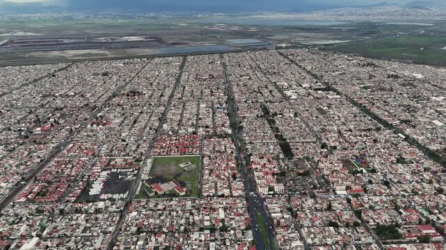 Ecatepec from above, with Texcoco Park and its lakes in the background