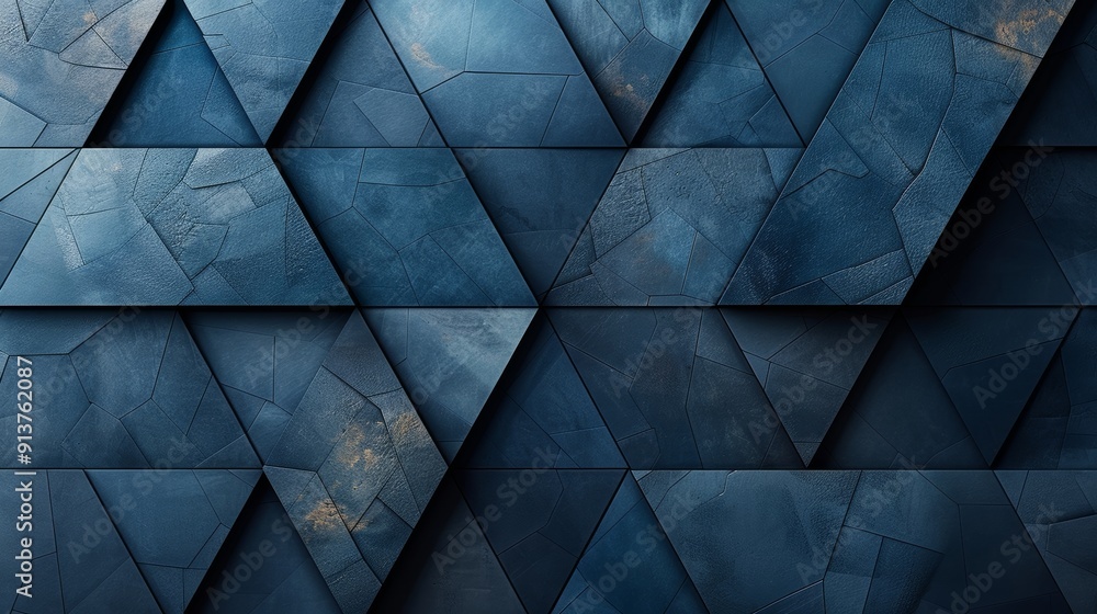 Poster abstract blue geometric wall design featuring triangular patterns and textured surfaces