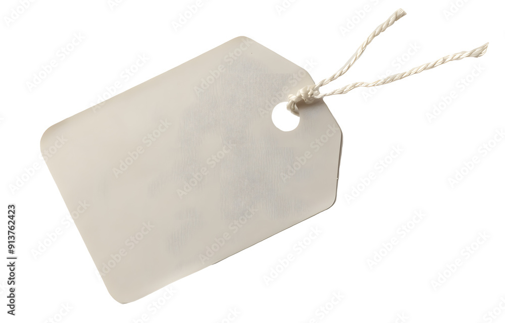 Poster blank paper tag with string isolated on transparent background with shadow