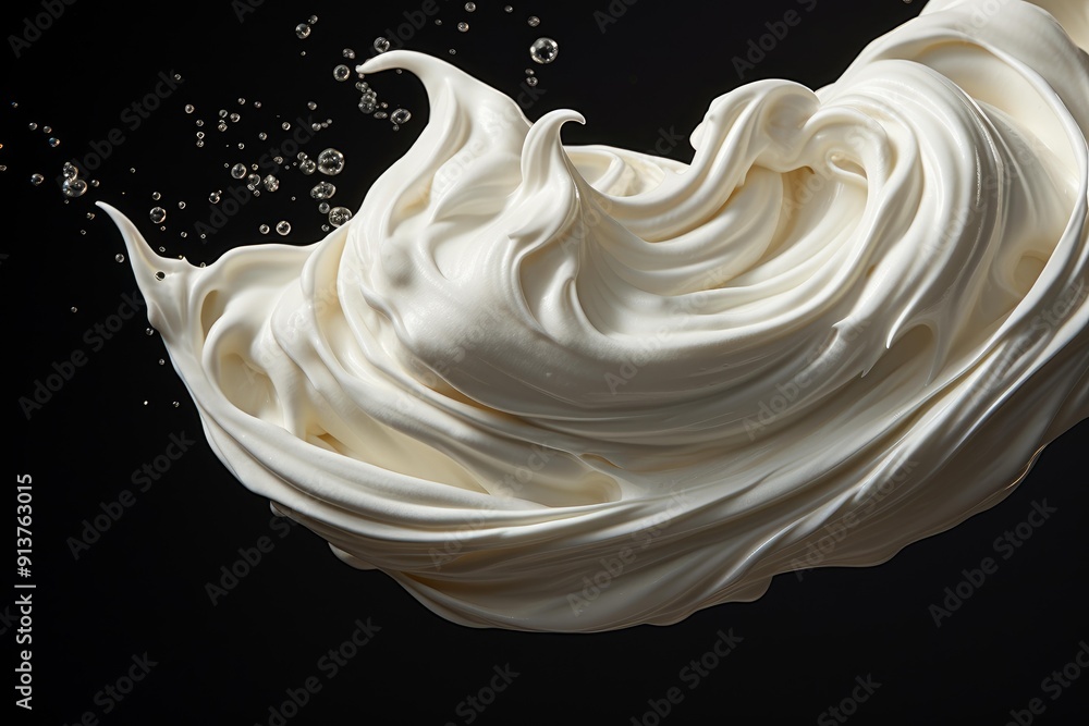 Poster abstract and dynamic milk splash captured in high detail against a dark backdrop