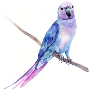 recommend clip art: Watercolor painting of a purple and blue conure, on isolated white background