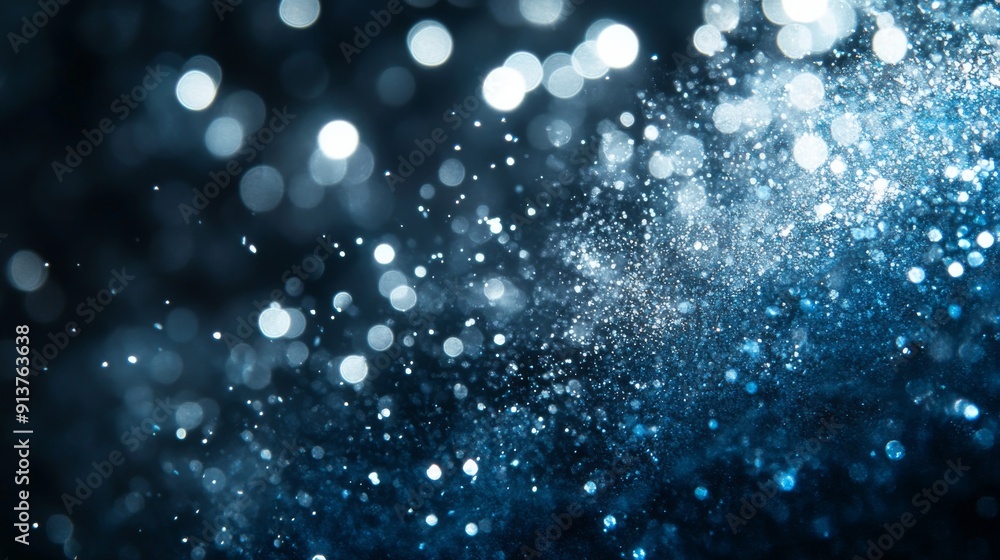 Poster shimmering silver and blue lights cascade across a dark background, creating a vibrant and dynamic t