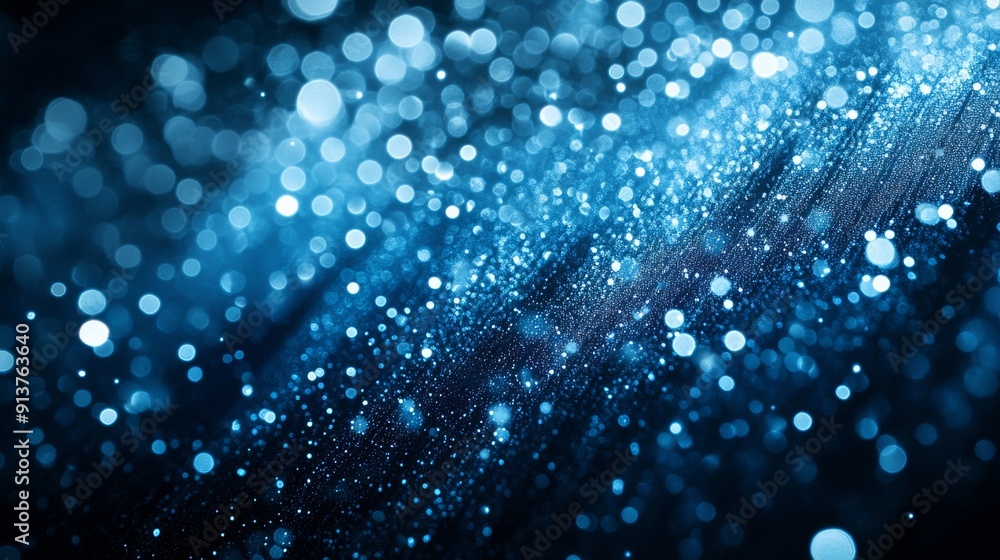 Poster shimmering silver and blue lights cascade over a dark background, creating an engaging and dynamic a