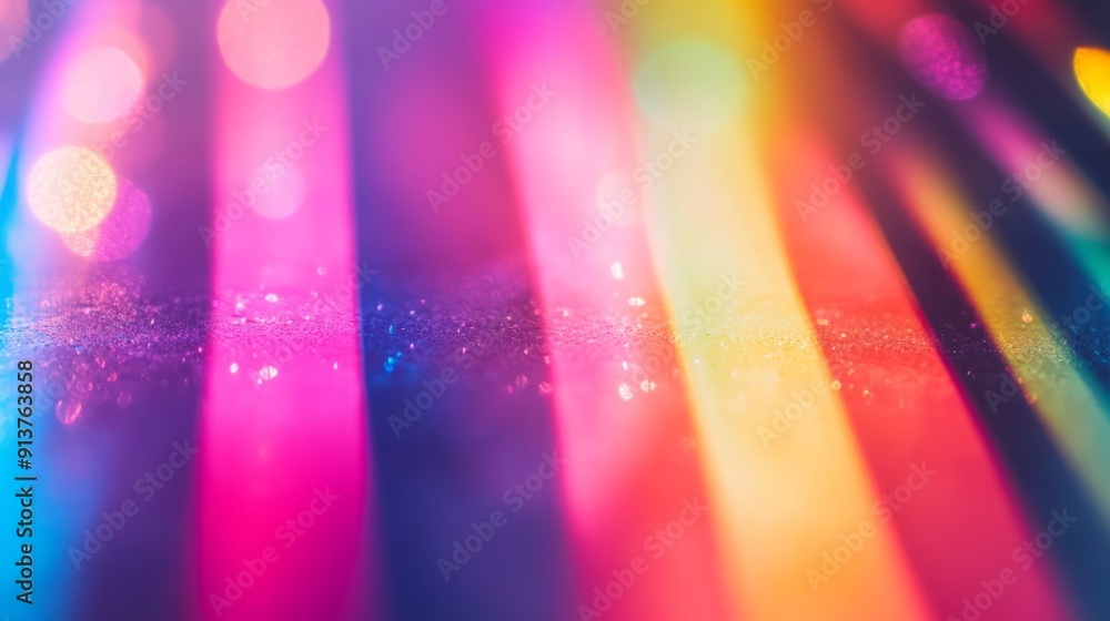 Poster a striking display of colorful, blurred prism light creates an abstract overlay, evoking a vibrant a