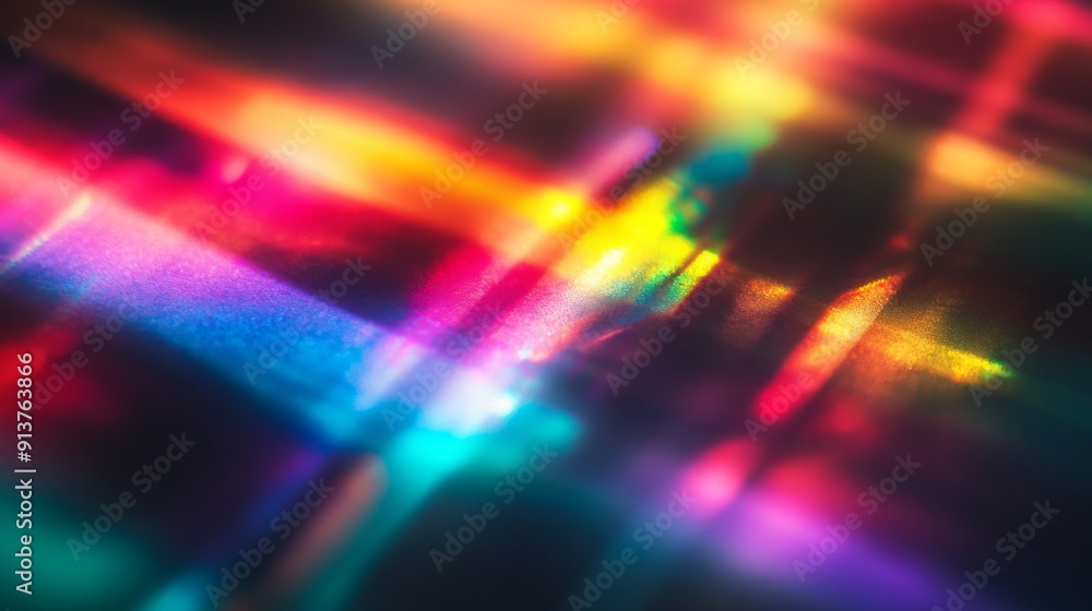Poster capturing a vibrant, abstract display of blurred rainbow prism lights that create a dynamic overlay 